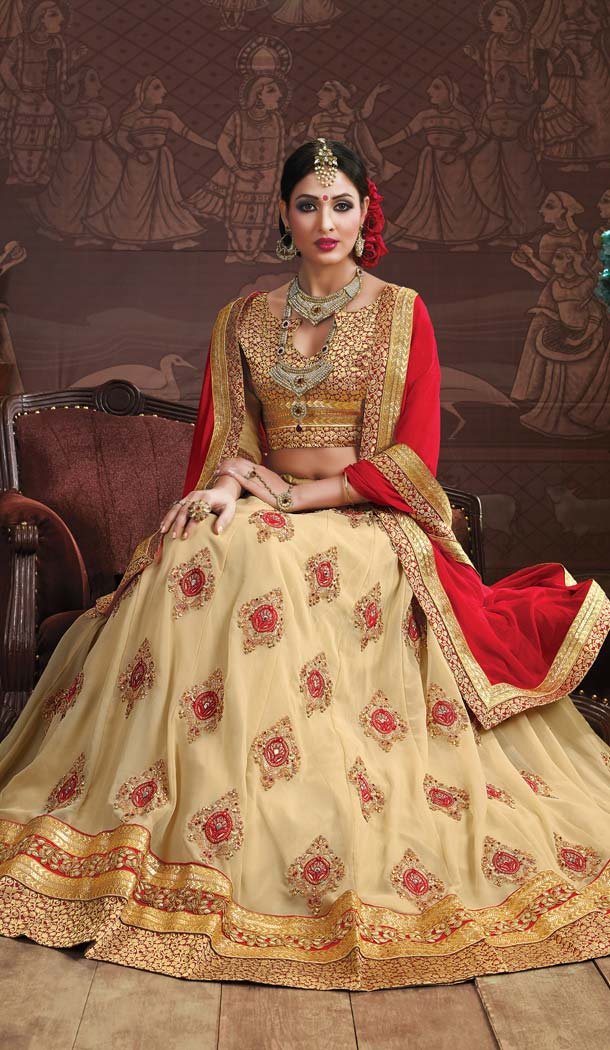 Beige Color Georgette Embroidery Work Treditional Lehenga Choli | FH577685368
