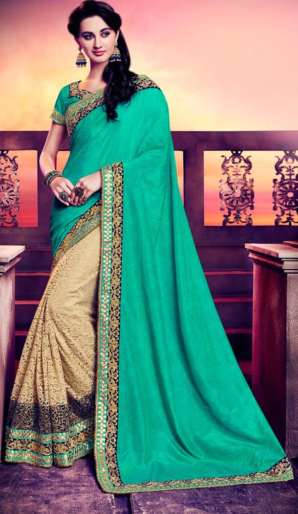 Green Color Georgette Embroidery Casual Wear Saree | FH577785380
