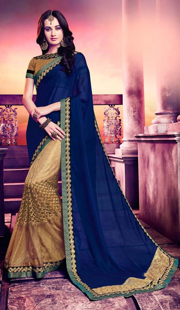 Blue Color Georgette Embroidery Casual Wear Saree | FH577785391