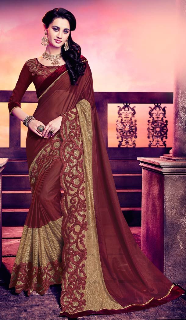 Maroon Color Jacquard Embroidery Casual Wear Saree | FH577785392