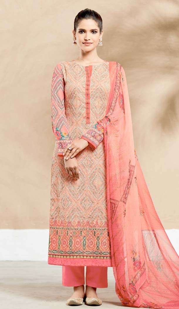 Pure Cotton Salmon Color Embroidery Salwar Kameez | FH578385500