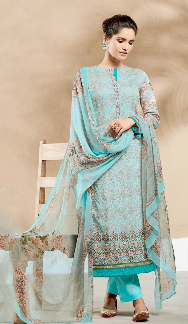 Pure Cotton Turquoise Color Embroidery Salwar Kameez | FH578385503