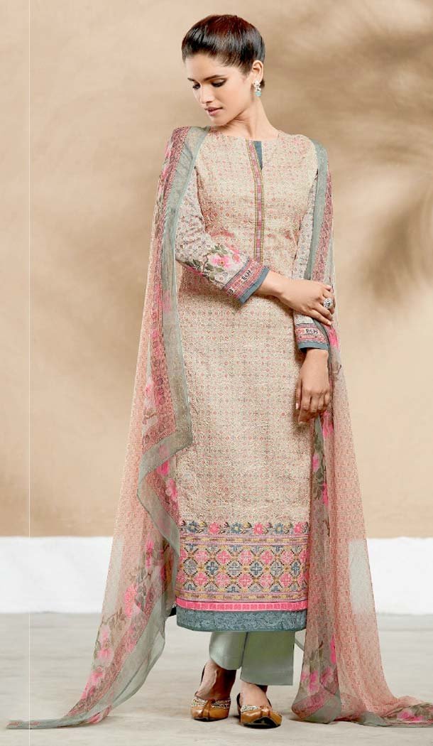 Pure Cotton Beige Color Embroidery Salwar Kameez | FH578385506