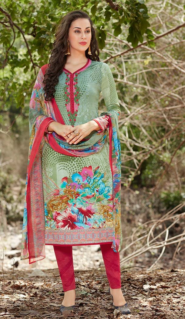 Digitel Printed Aloe Vera Green Color Georgette Casual Salwar Kameez | FH582885993