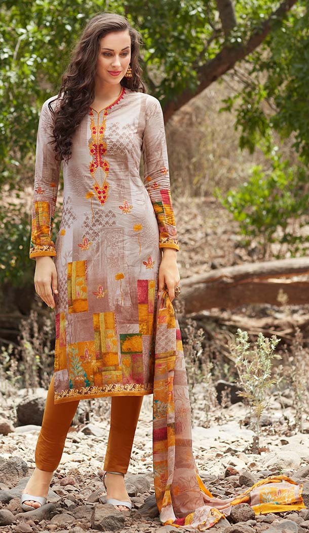 Digital Printed Beige Color Georgette Casual Salwar Kameez | FH582885999