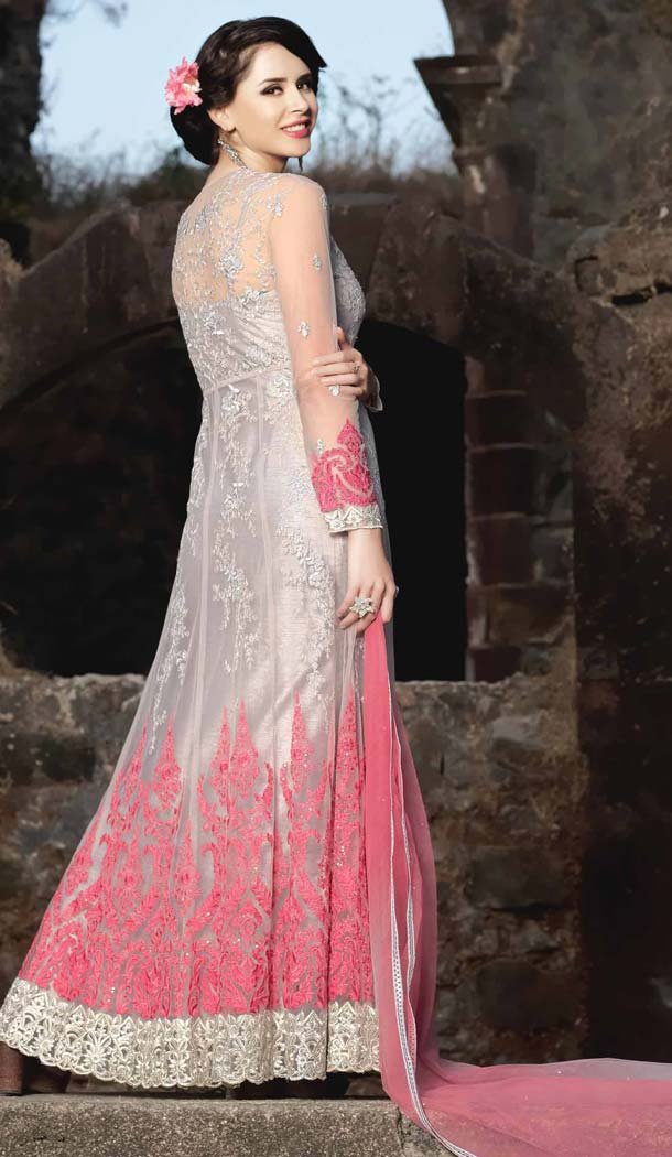 Pakistani Embroidery Work Slate Grey Color Silk Salwar Kameez | FH583686069