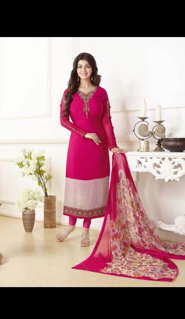 Deep Pink Color Georgette Straight Cut Casual Salwar Kameez | FH583886187