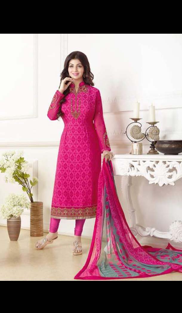 Pink Color Georgette Straight Cut Casual Salwar Kameez | FH583886191