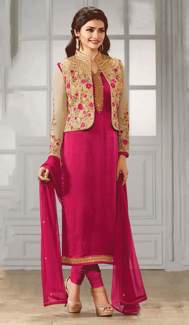 Deep Pink Color Georgette Koty Style Salwar Kameez | FH584686172