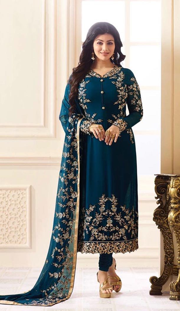 Actress Ayesha Takia Churidar Suit in Georgette and Blue | KF799576663