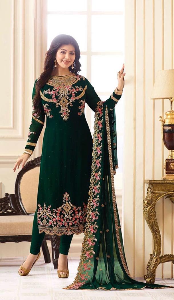 Actress Ayesha Takia Churidar Suit in Georgette and Green | KF799576664