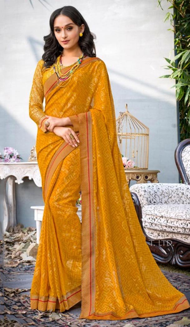 Summer Wear Yellow Color Georgette Casual Style Saree | KF808877374