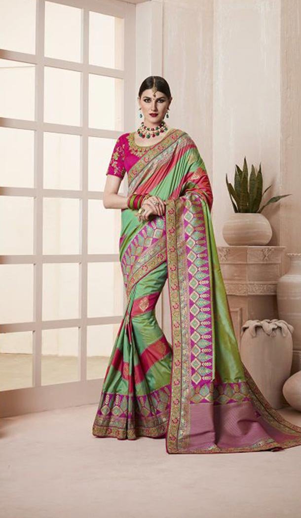 Green Color Silk Party Wear Saree Blouse | KF807477233