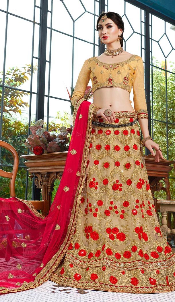 Beige Color Net Party Wear Lahanga Choli | KF14006188