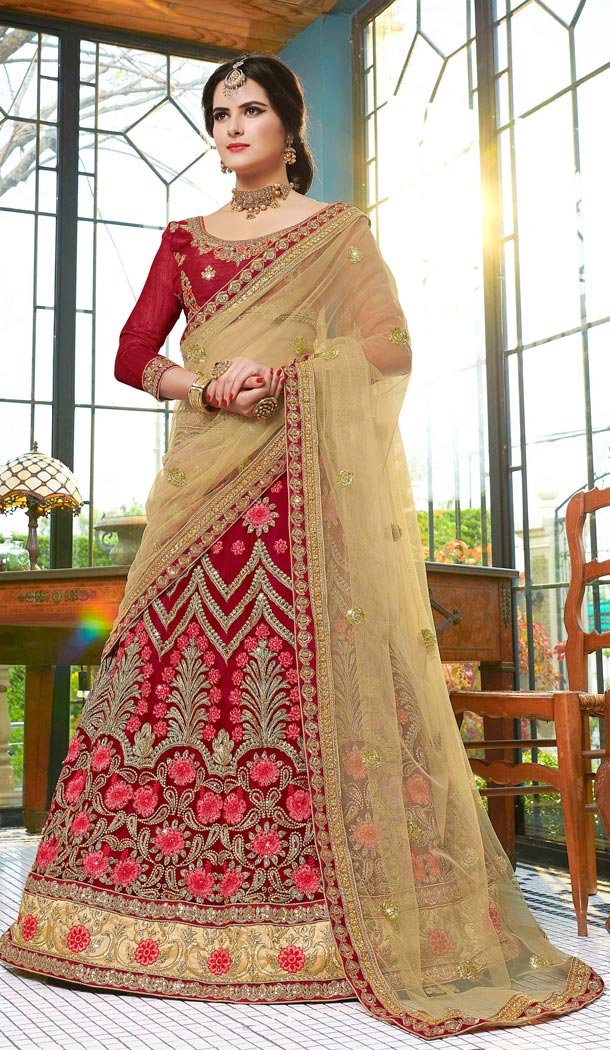 Red Color Net Party Wear Lahanga Choli | KF14006189