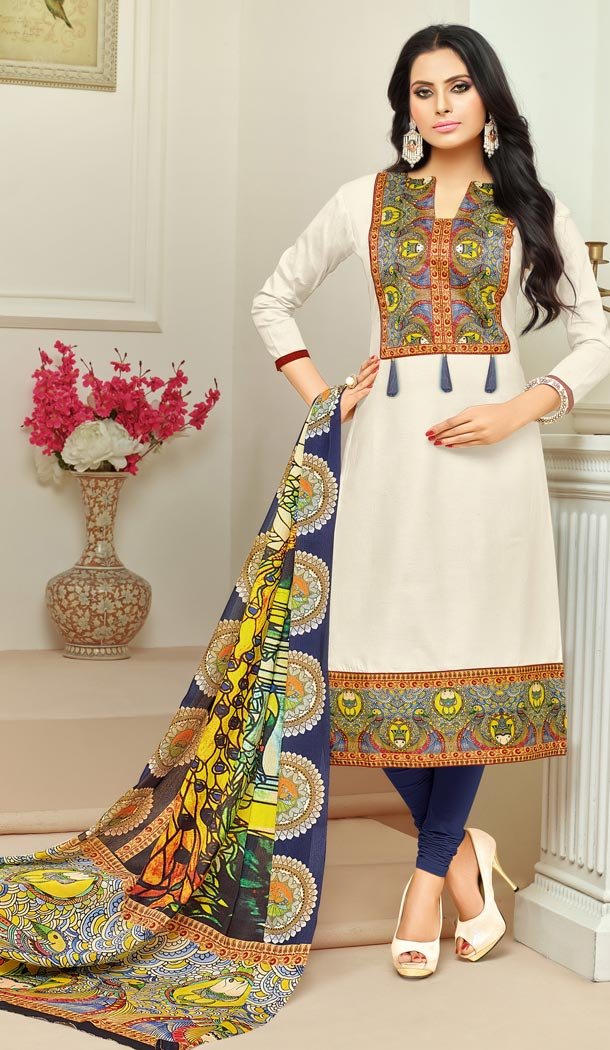 White Color Glaze Cotton Summer Wear Salwar Kameez | KF14036223