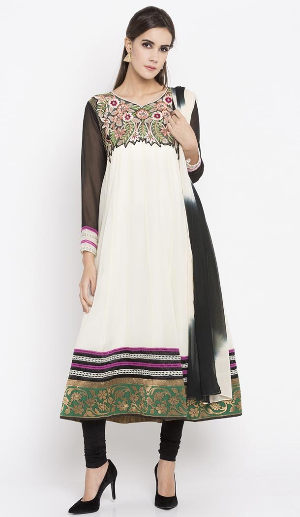 Faux Georgette Crème Color Readymade Churidar Suit | 310636155