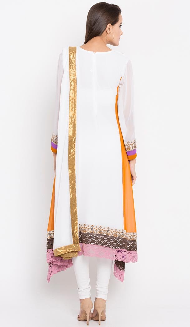 Off White Color Faux Georgette Readymade Churidar Suit | 310636157