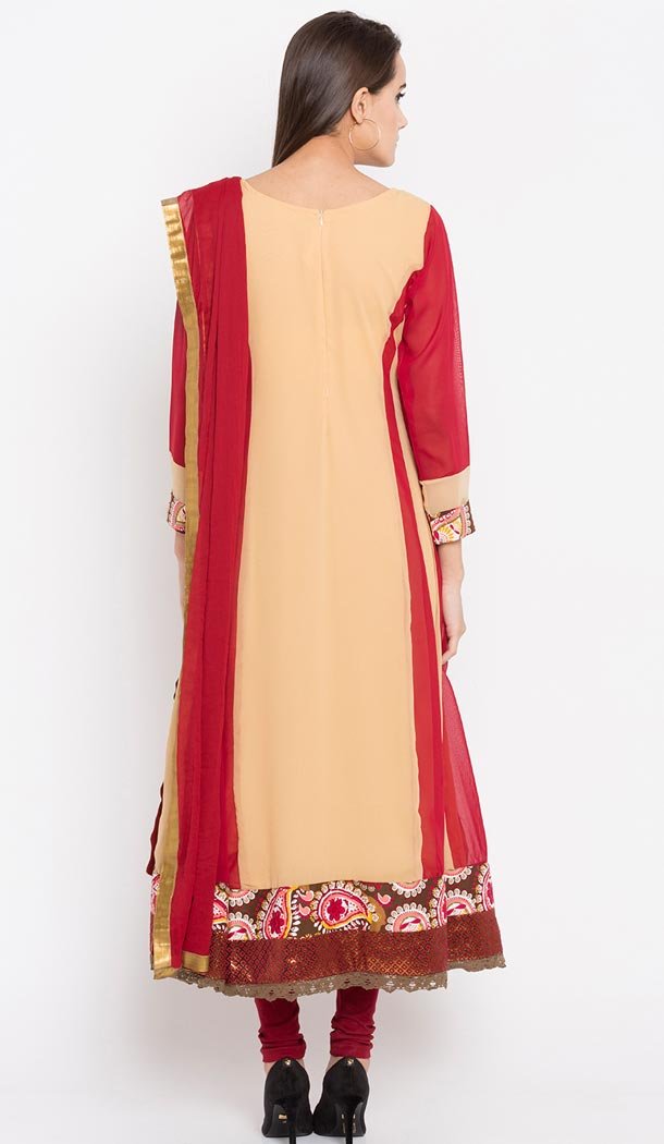 Beige Color Faux Georgette Readymade Churidar Suit | 310636158