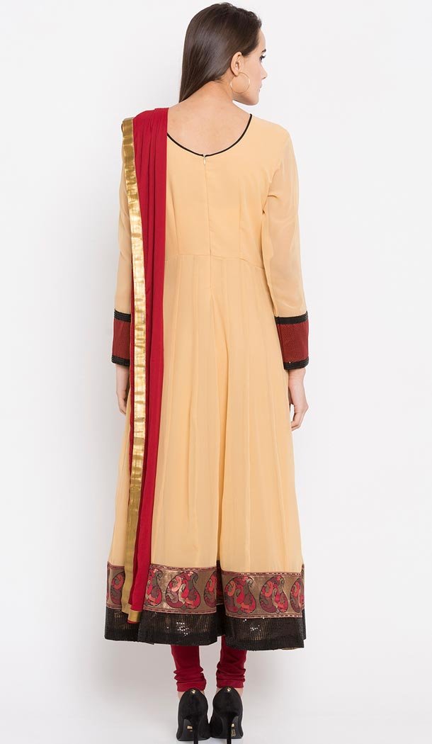Faux Georgette Beige Color Readymade Churidar Suit | 310636159