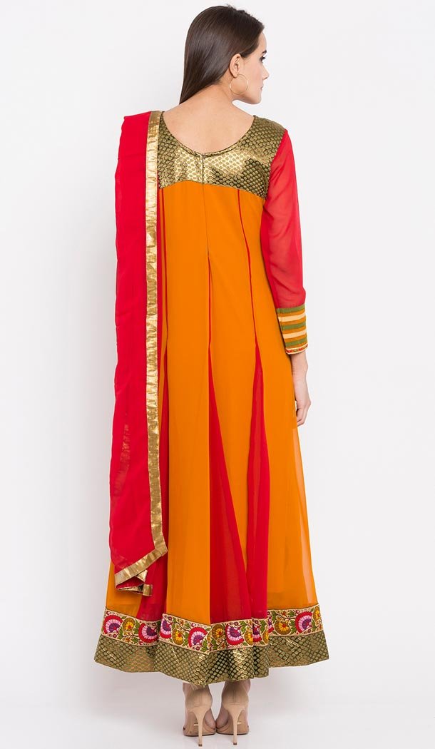 Mustard Color Faux Georgette Readymade Churidar Suit | 310636165