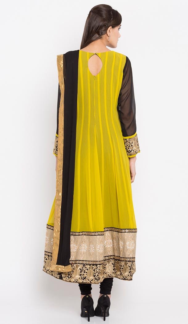 Olive Color Faux Georgette Readymade Churidar Suit | 310636169