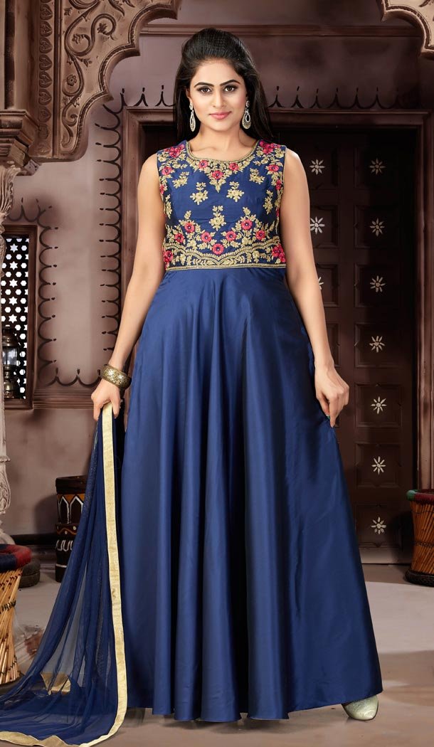 Navy Blue Color Spenic Party Wear Readymade Gowns | 333939501
