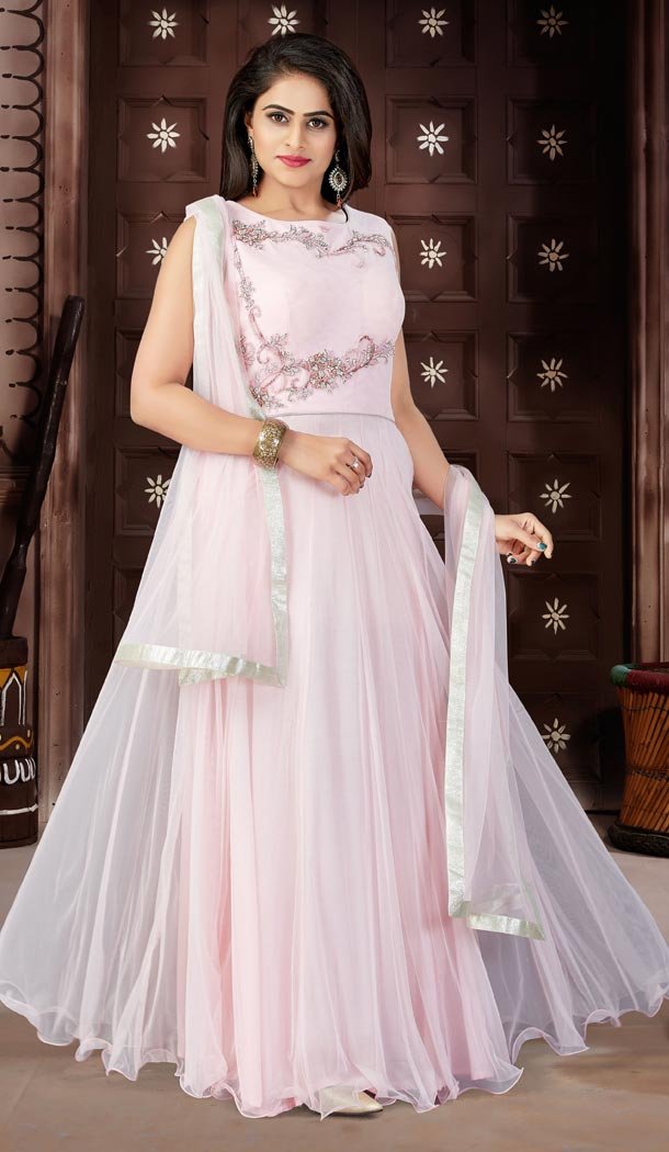 Rose Pink Color Net Party Wear Readymade Gowns | 333939515