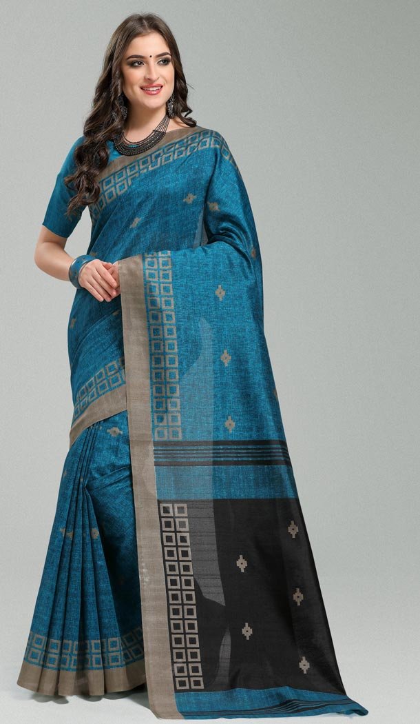 Blue Color Bhagapuri Silk Casual Wear Saree Blouse | 336039739