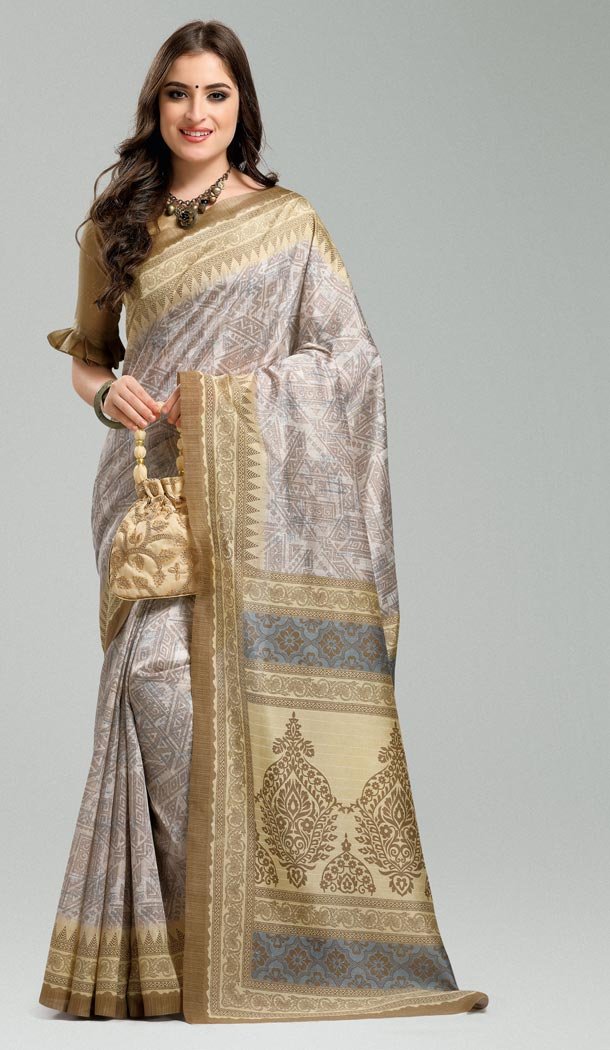 Silver Color Bhagapuri Silk Casual Wear Saree Blouse | 336039744