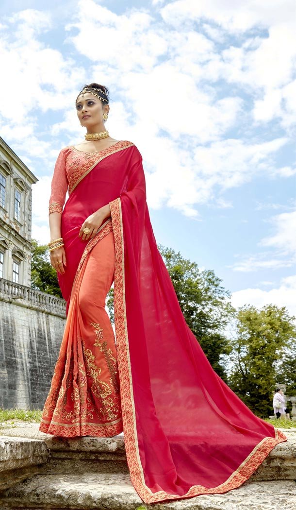 Pink Orange Color Fancy Party Wear Saree Blouse | 336339788