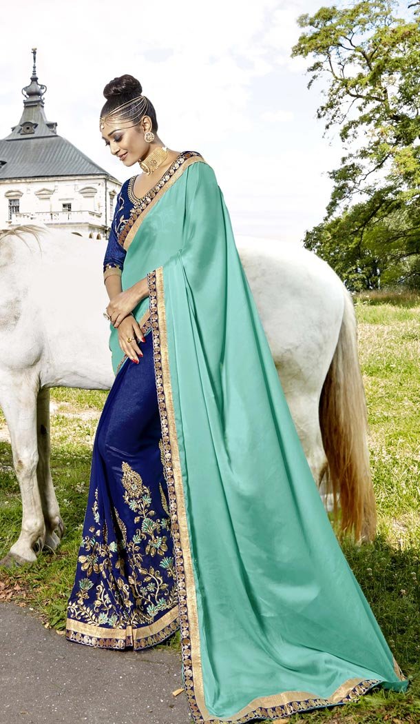 Rama Green,Nevy Blue Color Fancy Party Wear Saree Blouse | 336339789