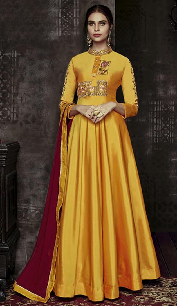 yellow color party wear gown