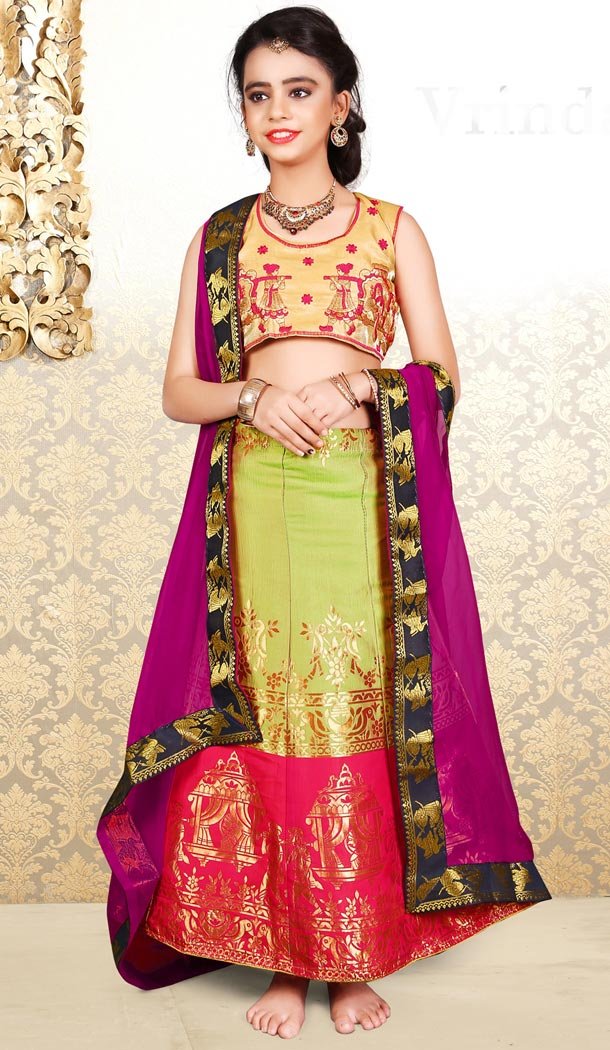 A Line Multi Color Banarasi Designer Kids Girl Lehenga | 338840130