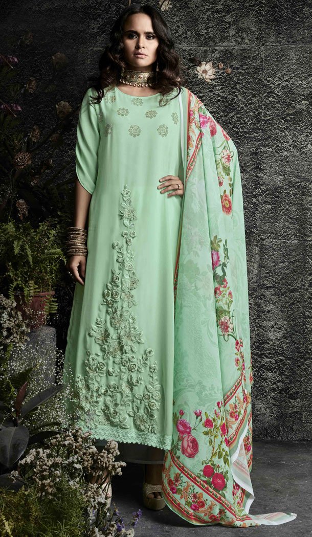 Pakistani Style Light Green Color Georgette Salwar Suit | 344440710