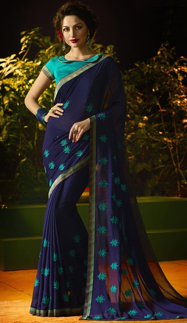 Captivating Nevy Blue Color Chiffon Party Wer Saree Blouse | 335439682