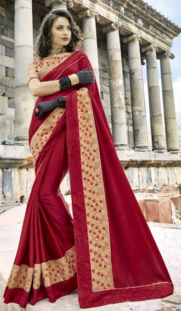 Stylish Maroon Color Silk Party Wear Saree Blouse | 335639704