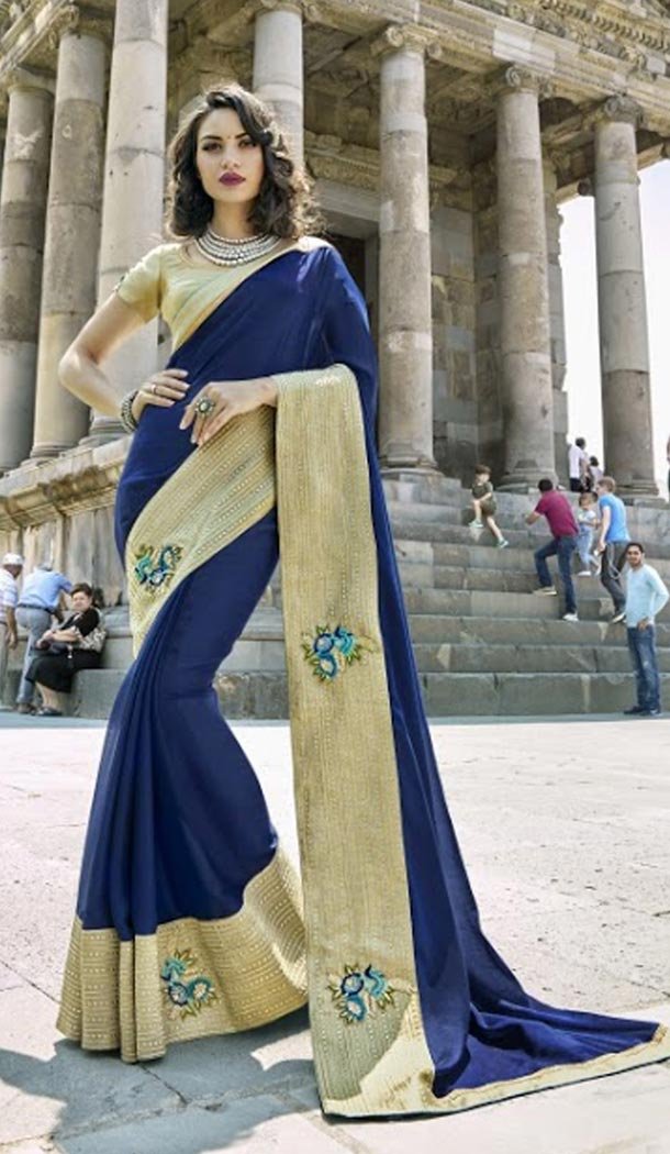Navy Blue Color Silk Party Wear Saree Blouse | 335639707