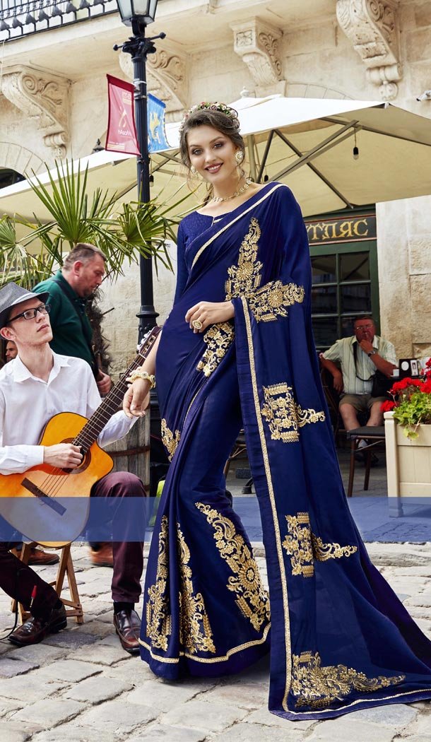 Navy Blue Color Fancy Fabric Casual Wear Saree | 336439803