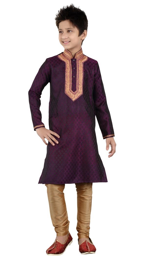 Flamboyant Purple Cotton Party Wear Boy Kurta Pajama | 330639070