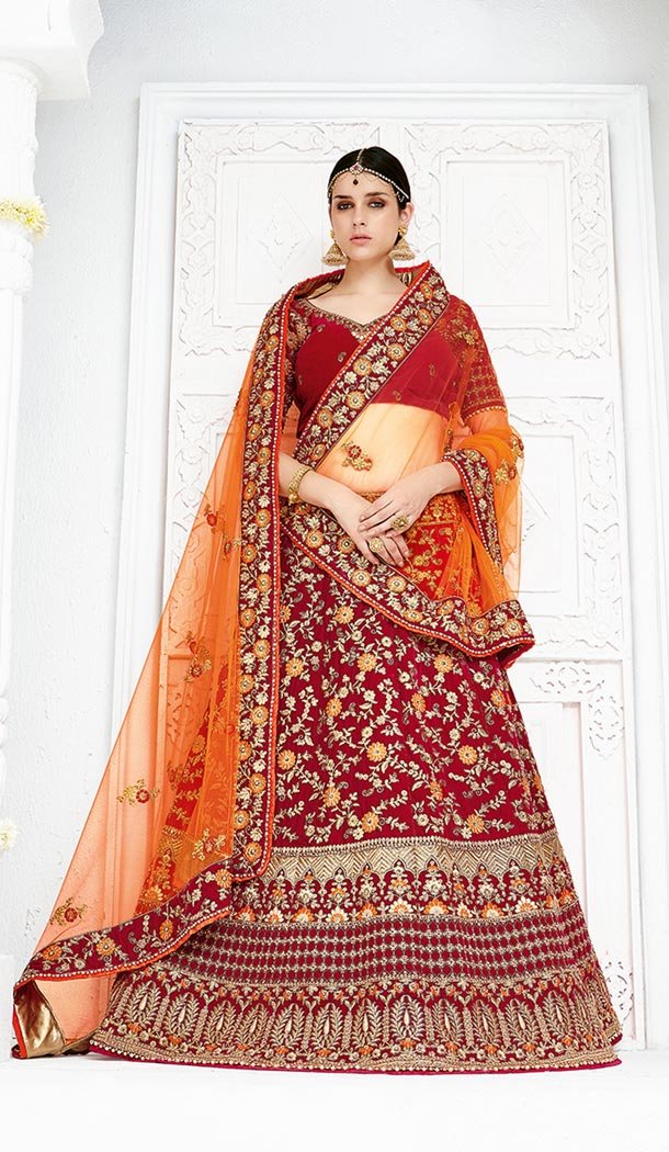 Maroon Color Velvet Heavy Designer Wedding Lehenga Choli | 346940993