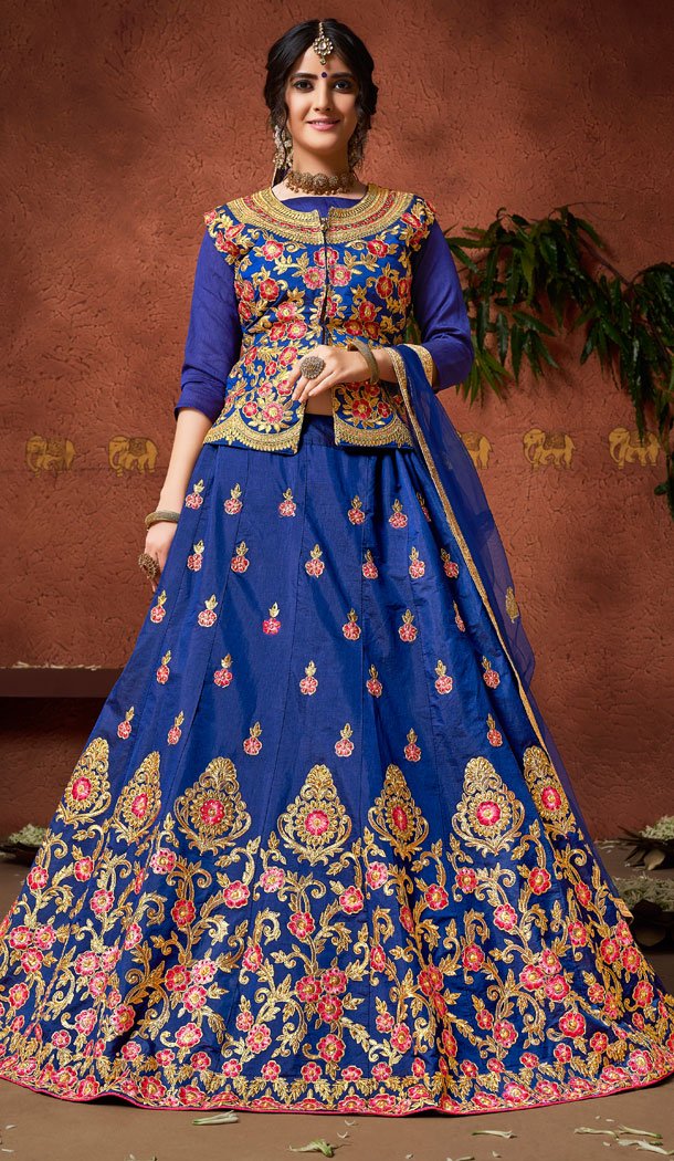 Trendy Blue Color Silk Party Wear Lehenga Choli | 15607918