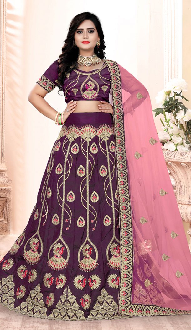 Purple Pink Art Silk Heavy Designer Wedding Lehenga | 354241900