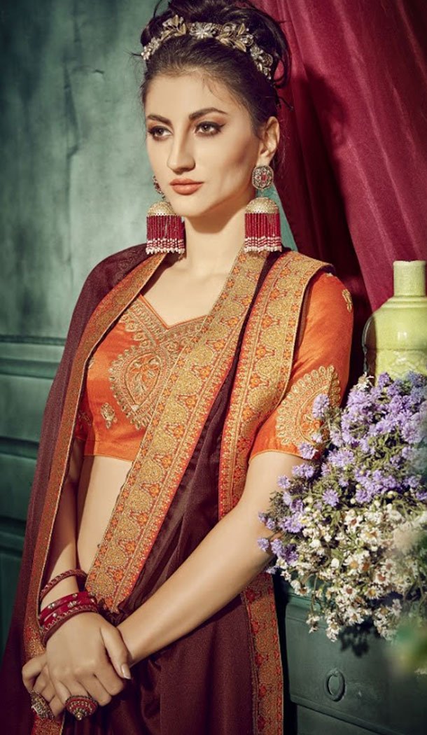 Wine Color Chiffon Embroidery Sarees | 356142094