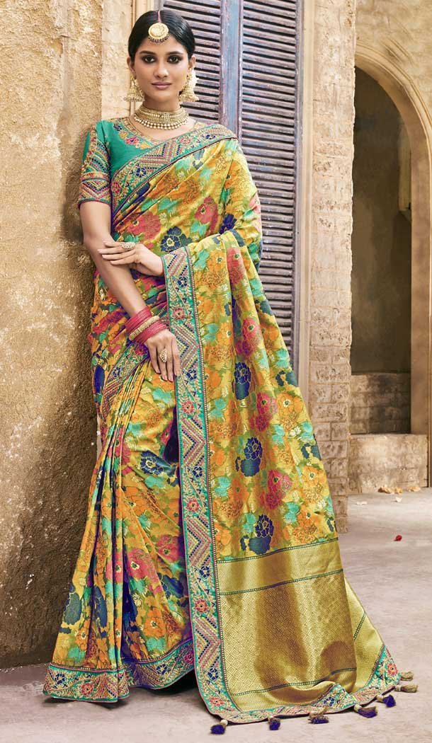 Chic Multi Color Pure Banarasi Silk Designer Saree | 358142410