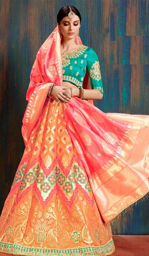 Orange Color Silk Treditional Wear Women Ghagra Choli | 362643024