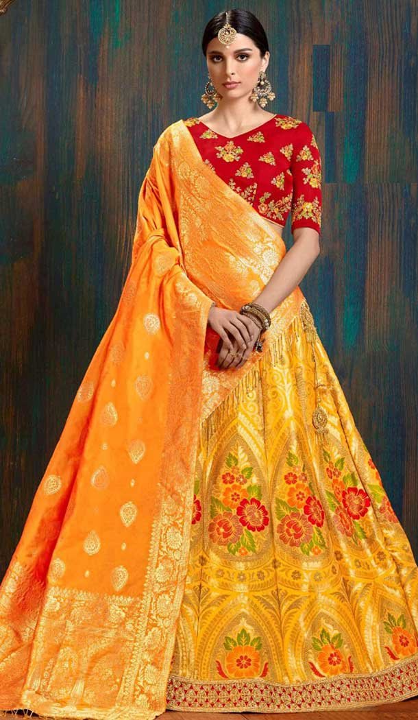 Yellow Color Silk Treditional Wear Women Ghagra Choli | 362643025