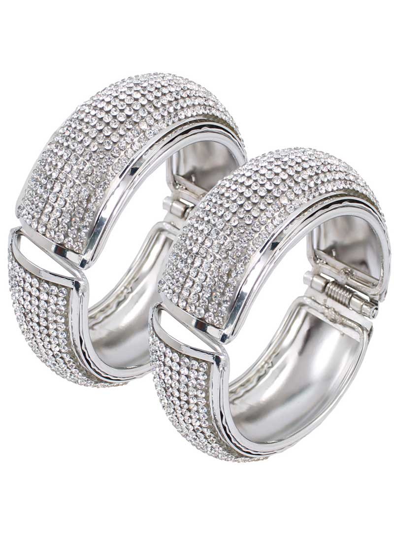 Silver Color Alloy Diamond Kada Style Bangles | 367343658