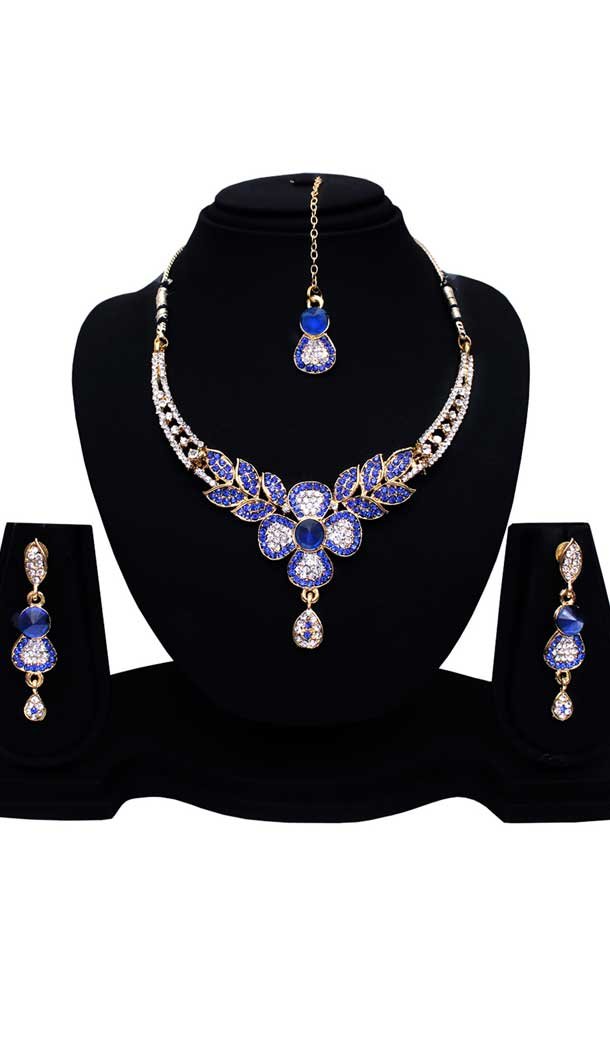 Perfect Look In Blue Color Fashion Necklace Set | 368043883
