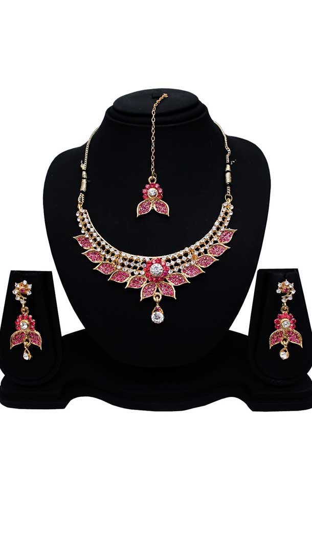Women's Pink & Red Color Alloy Imitation Necklace | 368043894